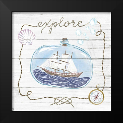Ship in a Bottle Explore Shiplap Black Modern Wood Framed Art Print by Miller, Sara Zieve