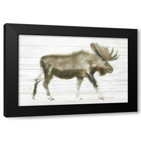 Dark Moose on Wood Crop Black Modern Wood Framed Art Print with Double Matting by Wiens, James