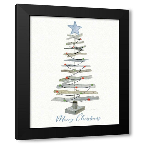 Coastal Holiday Tree III Red Merry Christmas Black Modern Wood Framed Art Print with Double Matting by McKenna, Kathleen Parr