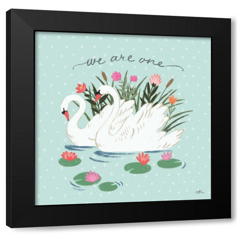 Swan Lake III Mint Black Modern Wood Framed Art Print with Double Matting by Penner, Janelle