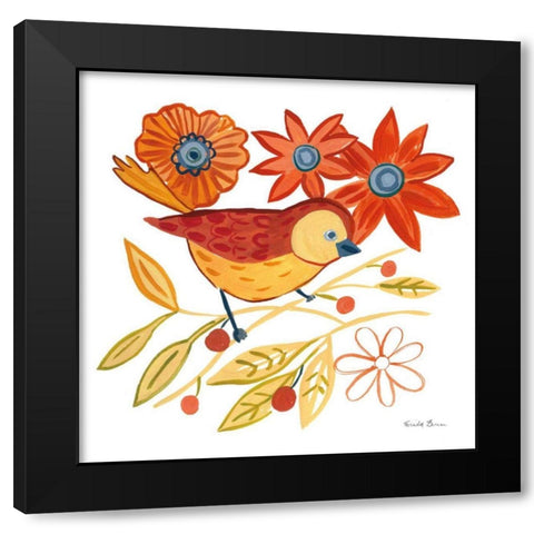 Orange Bird III Black Modern Wood Framed Art Print by Zaman, Farida