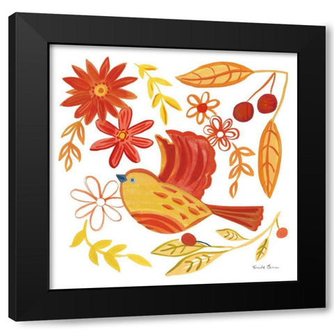 Orange Bird IV Black Modern Wood Framed Art Print by Zaman, Farida