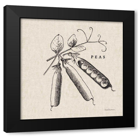 Burlap Vegetable BW Sketch Peas Black Modern Wood Framed Art Print with Double Matting by Studio Mousseau