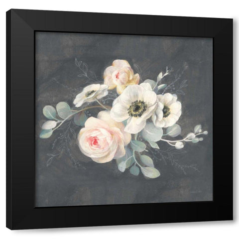 Roses and Anemones Square Black Modern Wood Framed Art Print with Double Matting by Nai, Danhui