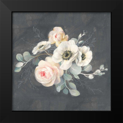 Roses and Anemones Square Black Modern Wood Framed Art Print by Nai, Danhui