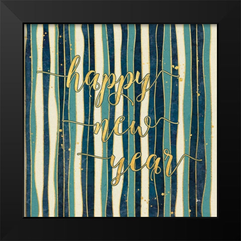 Coastal Lace Happy New Year Stripes Black Modern Wood Framed Art Print by Aiken, Jess