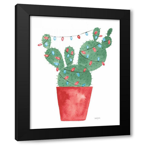 A Very Cactus Christmas III Dark Green Black Modern Wood Framed Art Print with Double Matting by Jackson, Jenaya