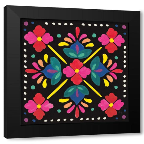 Floral Fiesta Tile I Black Modern Wood Framed Art Print by Marshall, Laura