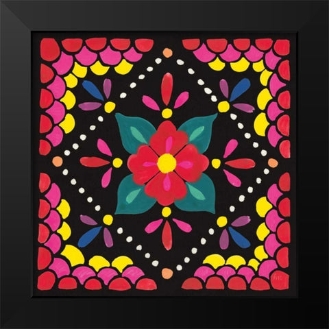Floral Fiesta Tile IV Black Modern Wood Framed Art Print by Marshall, Laura