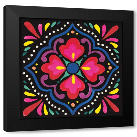 Floral Fiesta Tile V Black Modern Wood Framed Art Print with Double Matting by Marshall, Laura