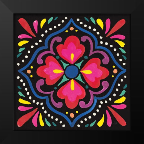 Floral Fiesta Tile V Black Modern Wood Framed Art Print by Marshall, Laura