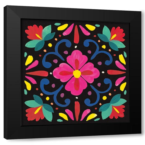 Floral Fiesta Tile VII Black Modern Wood Framed Art Print by Marshall, Laura