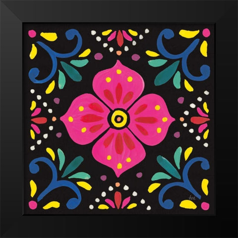 Floral Fiesta Tile IX Black Modern Wood Framed Art Print by Marshall, Laura
