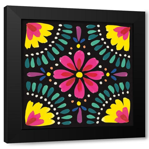 Floral Fiesta Tile X Black Modern Wood Framed Art Print by Marshall, Laura