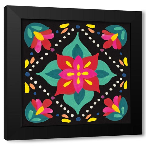 Floral Fiesta Tile XI Black Modern Wood Framed Art Print with Double Matting by Marshall, Laura