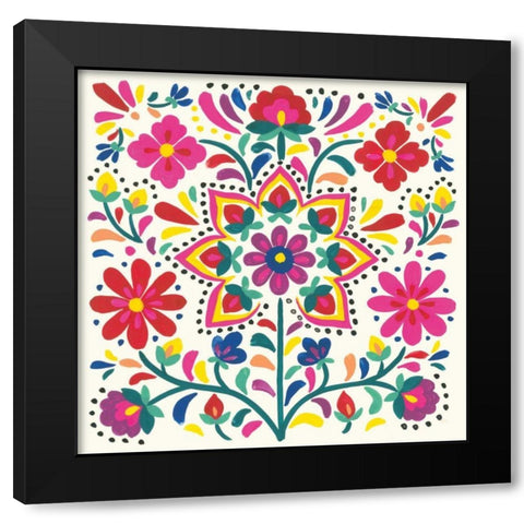 Floral Fiesta White III Black Modern Wood Framed Art Print with Double Matting by Marshall, Laura