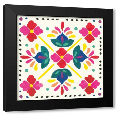 Floral Fiesta White Tile I Black Modern Wood Framed Art Print with Double Matting by Marshall, Laura