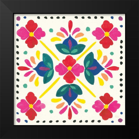 Floral Fiesta White Tile I Black Modern Wood Framed Art Print by Marshall, Laura