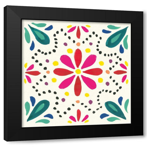 Floral Fiesta White Tile II Black Modern Wood Framed Art Print by Marshall, Laura