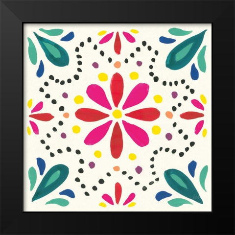 Floral Fiesta White Tile II Black Modern Wood Framed Art Print by Marshall, Laura