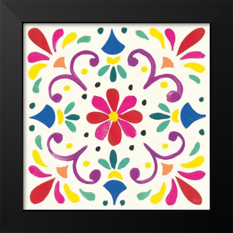 Floral Fiesta White Tile III Black Modern Wood Framed Art Print by Marshall, Laura