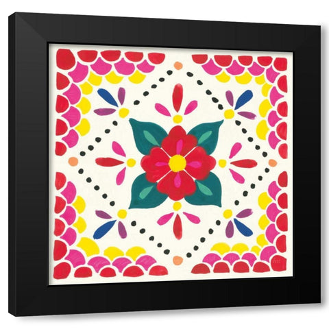 Floral Fiesta White Tile IV Black Modern Wood Framed Art Print with Double Matting by Marshall, Laura