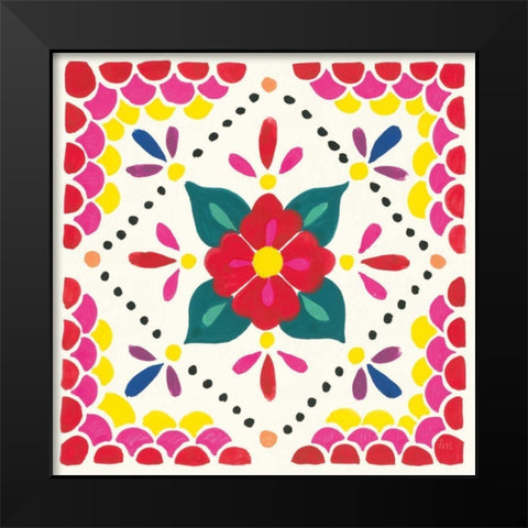 Floral Fiesta White Tile IV Black Modern Wood Framed Art Print by Marshall, Laura