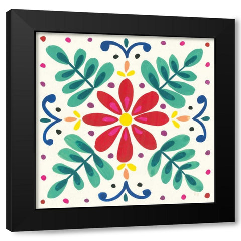 Floral Fiesta White Tile VI Black Modern Wood Framed Art Print with Double Matting by Marshall, Laura
