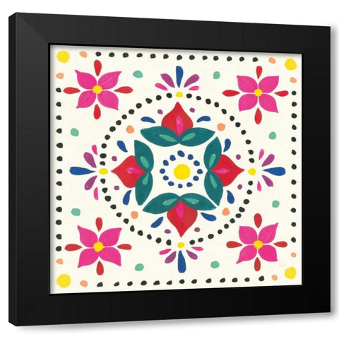 Floral Fiesta White Tile VIII Black Modern Wood Framed Art Print by Marshall, Laura