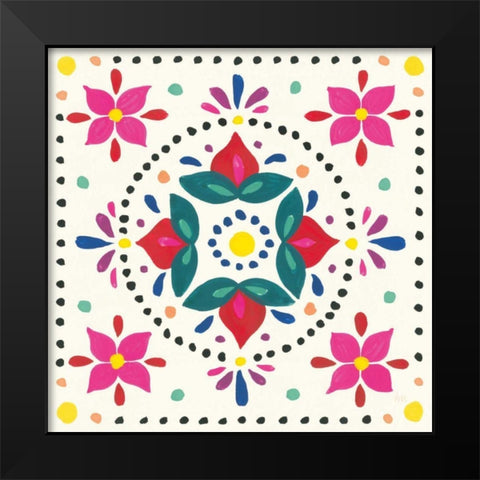 Floral Fiesta White Tile VIII Black Modern Wood Framed Art Print by Marshall, Laura