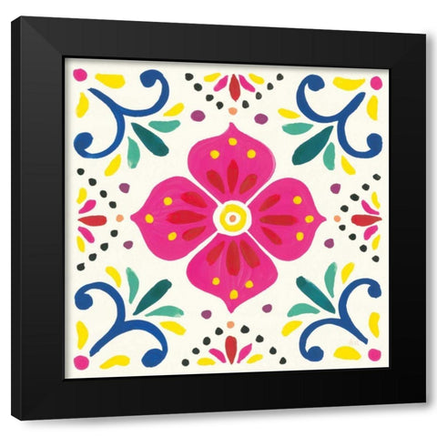 Floral Fiesta White Tile IX Black Modern Wood Framed Art Print with Double Matting by Marshall, Laura