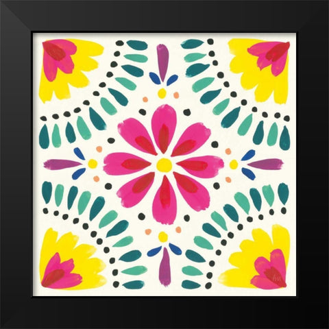 Floral Fiesta White Tile X Black Modern Wood Framed Art Print by Marshall, Laura