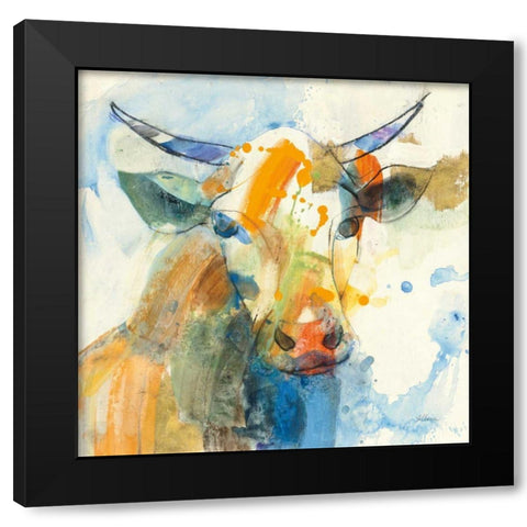 Happy Cows I Black Modern Wood Framed Art Print with Double Matting by Hristova, Albena