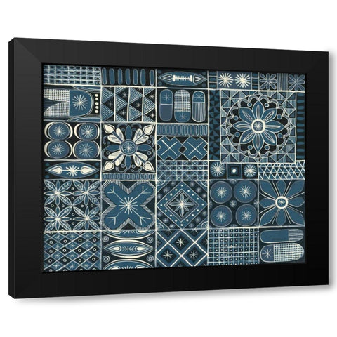 Adire VII Cream Black Modern Wood Framed Art Print by Lovell, Kathrine