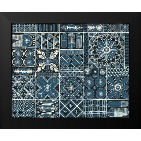 Adire VII Cream Black Modern Wood Framed Art Print by Lovell, Kathrine
