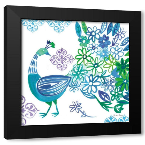 Jewel Peacocks I Black Modern Wood Framed Art Print by Zaman, Farida