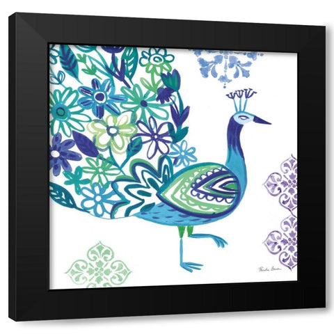 Jewel Peacocks III Black Modern Wood Framed Art Print by Zaman, Farida