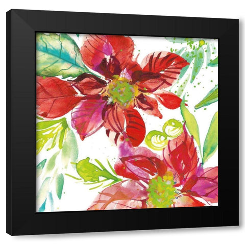 Poinsettia Pretty I Black Modern Wood Framed Art Print with Double Matting by Rice, Kristy