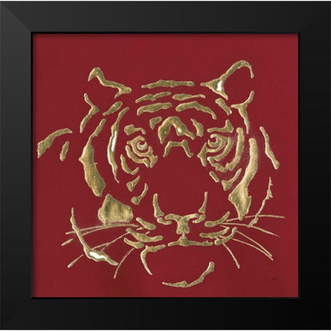 Gilded Tiger on Red Black Modern Wood Framed Art Print by Paschke, Chris