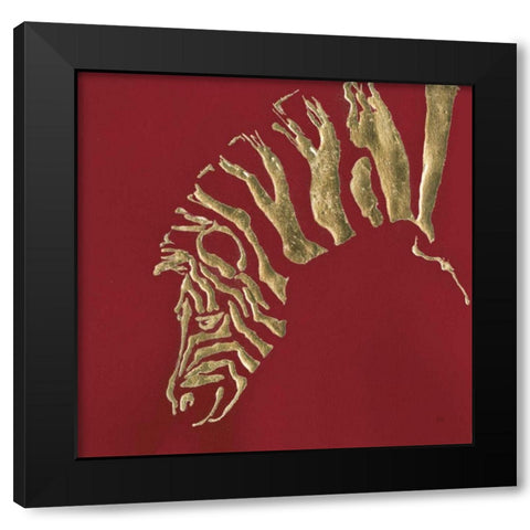Gilded Zebra on Red Black Modern Wood Framed Art Print with Double Matting by Paschke, Chris