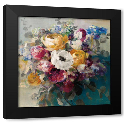 Fall Bouquet Black Modern Wood Framed Art Print by Nai, Danhui