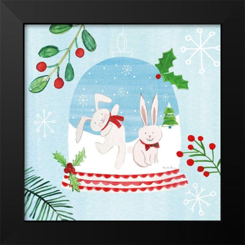 Snow Globe Animals IV Black Modern Wood Framed Art Print by Zaman, Farida