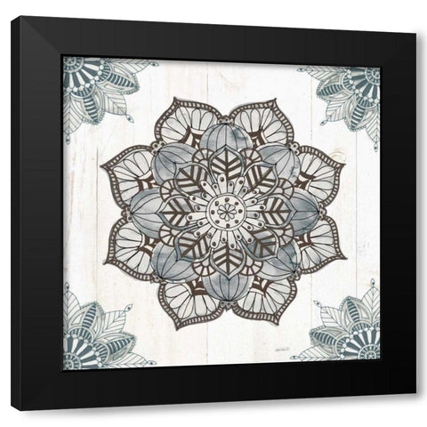 Mandala Morning V Blue and Gray v2 Black Modern Wood Framed Art Print with Double Matting by Tavoletti, Anne
