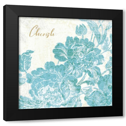 Toile Roses V Teal Cherish Black Modern Wood Framed Art Print with Double Matting by Schlabach, Sue