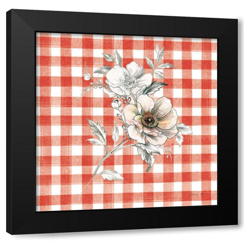 Sketchbook Garden VII Red Checker Black Modern Wood Framed Art Print with Double Matting by Nai, Danhui