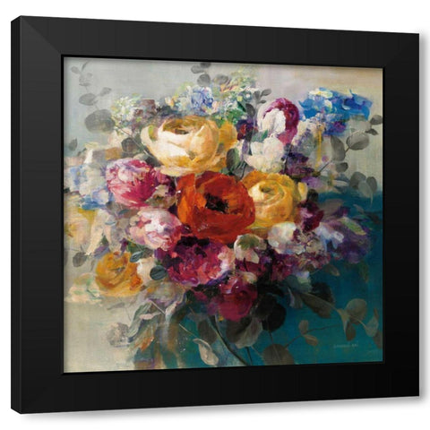 Fall Bouquet Orange Rose Black Modern Wood Framed Art Print by Nai, Danhui