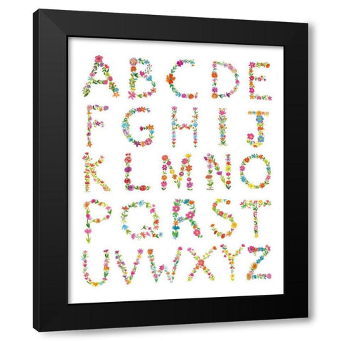 Floral Alphabet Black Modern Wood Framed Art Print with Double Matting by Zaman, Farida