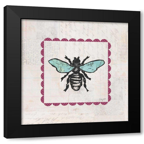 Bee Stamp Bright Black Modern Wood Framed Art Print with Double Matting by Prahl, Courtney