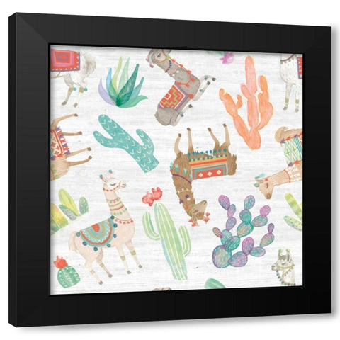 Lovely Llamas Pattern VIII Black Modern Wood Framed Art Print by Urban, Mary