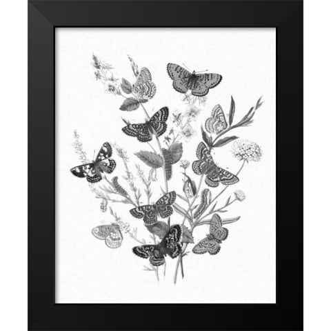 Butterfly Bouquet I Linen BW I Black Modern Wood Framed Art Print by Wild Apple Portfolio